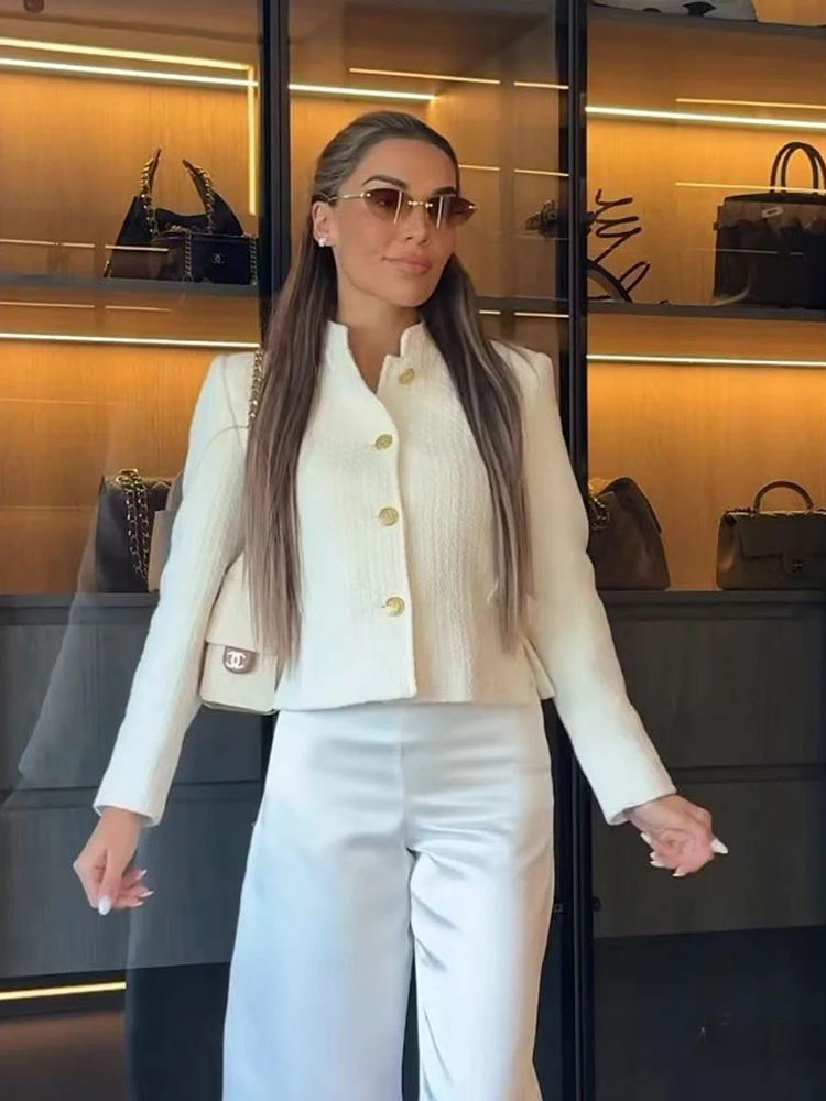 Women Blazer Single Breasted Buttons Stand Collar  Long Sleeve Formal Office Jacket Autumn New Fashion Elegant Commute Suit Coat