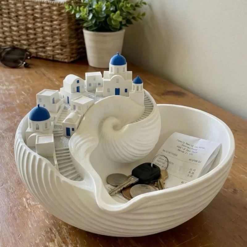3D Printed Shell Catchall Bowl Santorini Style Decorative Tray Organizer for Candy Jewelry Keys & Coins Desk Decor Ornament