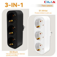 Cilia-EU Multi Plug for Home, Wall Socket, Multipresa Elettrica, 3 in 1,3680W,250V,16A,White,Schuko, Universal, 1 Pc, 2Pcs