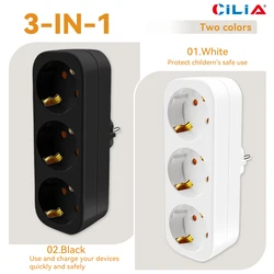 Cilia-EU Multi-Stecker für Zuhause, Wandsteckdose, Multipresa Elettrica, 3 in 1,3680 W, 250 V, 16 A, Weiß, Schuko, Universal, 1 Stück, 2 Stück