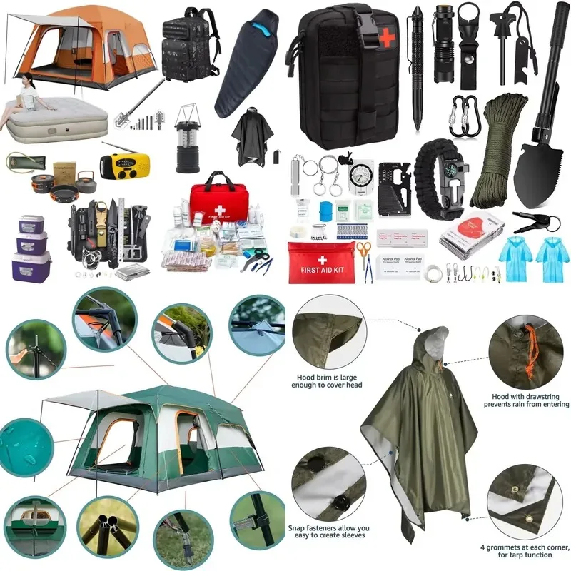 Hiking Survival First Aid Kit Camping Gear Emergency Supplies Outdoor Adventure Essentials with Tent