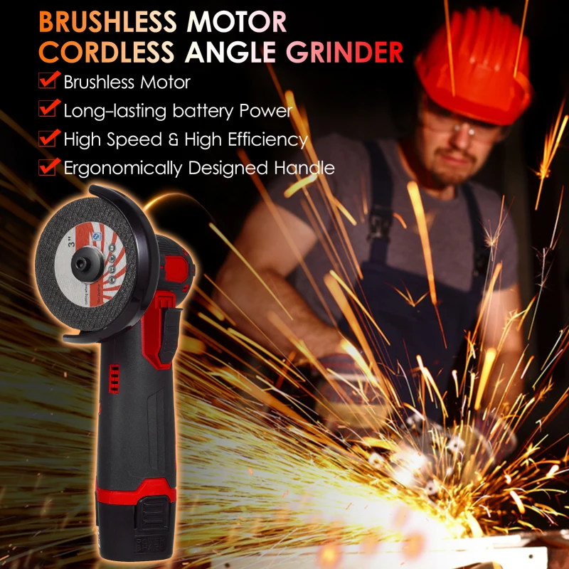 Mini Cordless Brush Angle Grinder Kit Grinding Disc 3/76mm 19500rpm Electric Grinding Tool with 1 PCS 12V1500mAh Battery