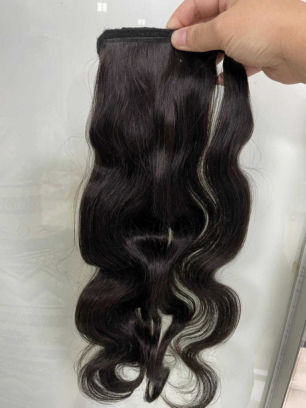 ボディウェーブクリップ付きドローストリングポニーテール-100-本物のブラジル人レミーヘアピース-女性用ホーステールクリップ人毛エクステ-613