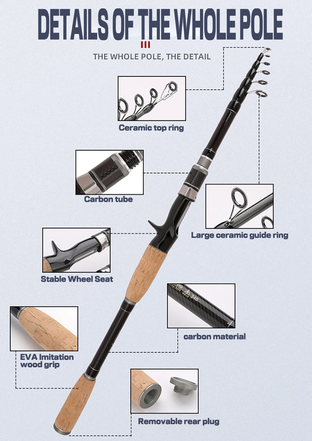 1.8M 2.1M 2.4M 2.7M 3.0M Carbon Rod Telescopic Lure Fishing Rod Casting Spinning Rod Travel Rod Ultralight Fishing Rod