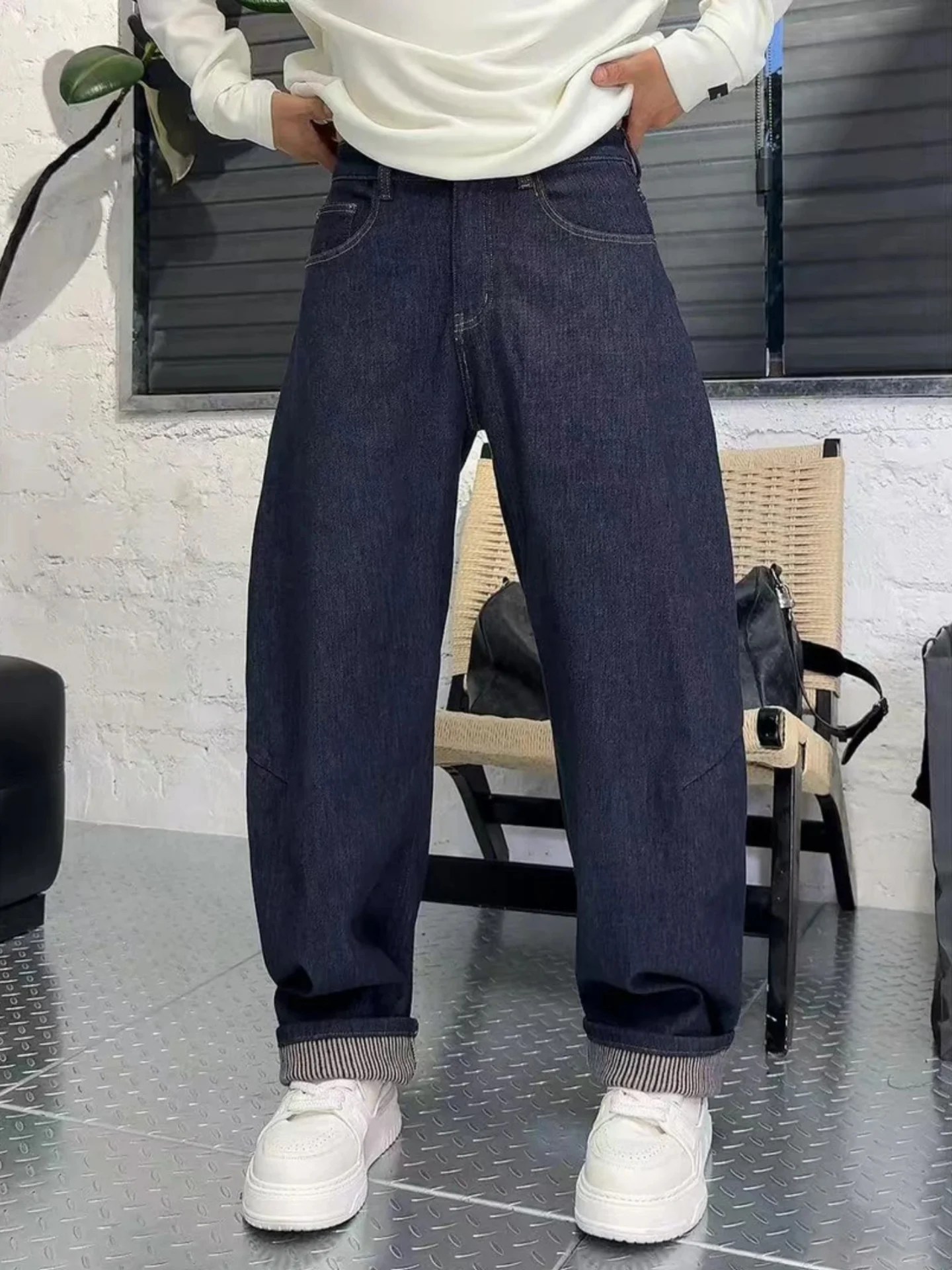 

Retro Waed Knife Denim Pants Heavyweight Faionable Simple Versatile Trendy American Casual Pants High End Drape