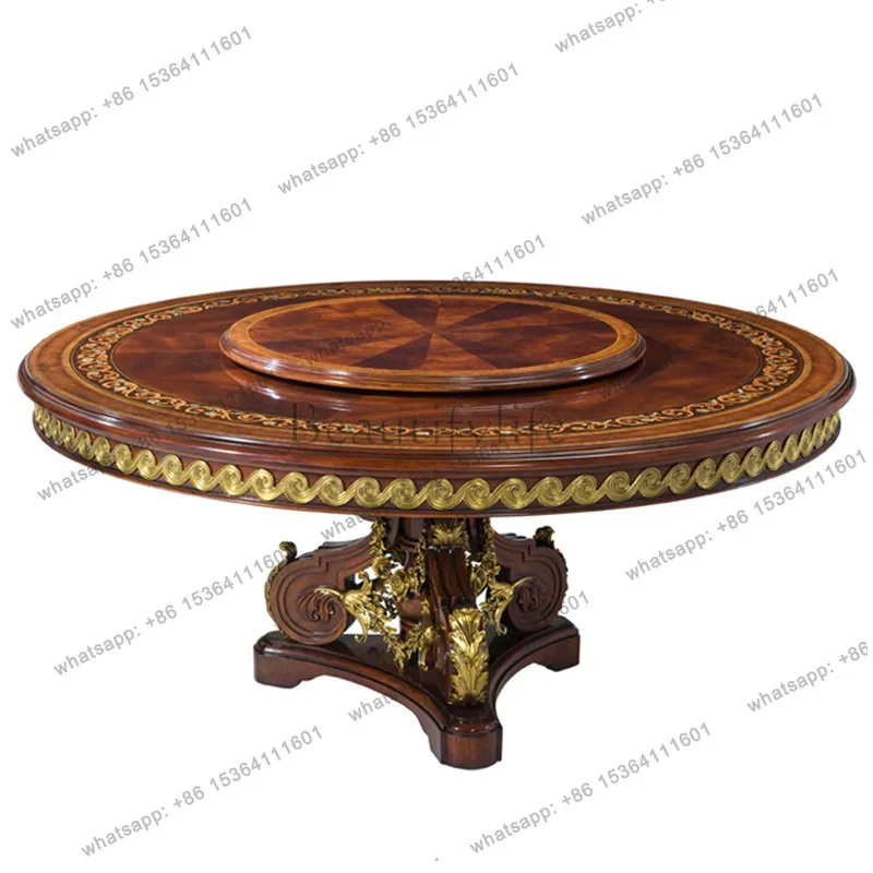 Alexander English copper inlaid shell European-style villa restaurant with turntable dining table and chair combination