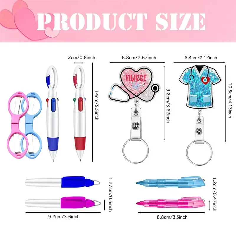 5-in-1 Cute Nurse Pen Set Medical Retractable Scroll Easy to Pull Buckle ID Buckle Acrylic Badge Clip