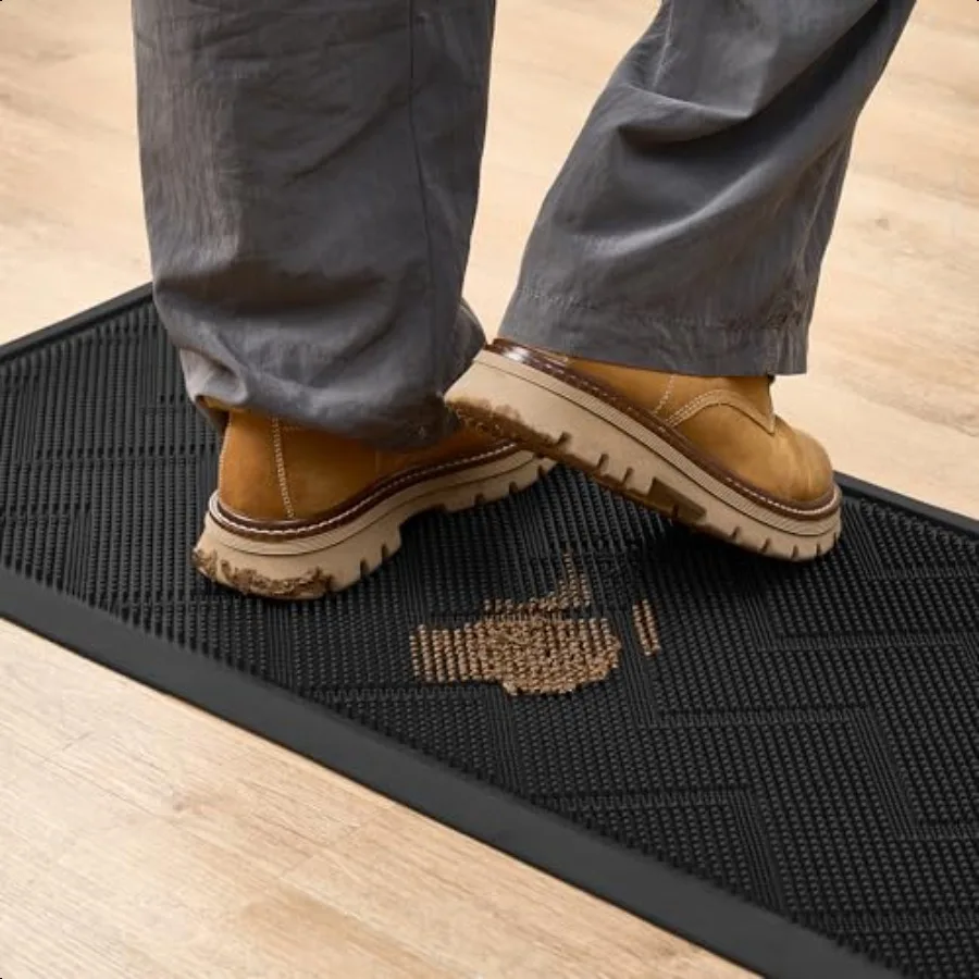 Front Door Mat for Outside Entrance 35.5"x17" AntiSlip DirtTrapping Waterproof Rubber Outdoor Mat with Textured Surface for Ent