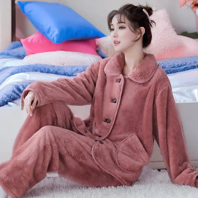 

Women's Clothing Pajamas Thicken Keep Warm Winter At Home Outdoors Loose Exquisite Keep Warm Cute Long Sleeves Pants Suit