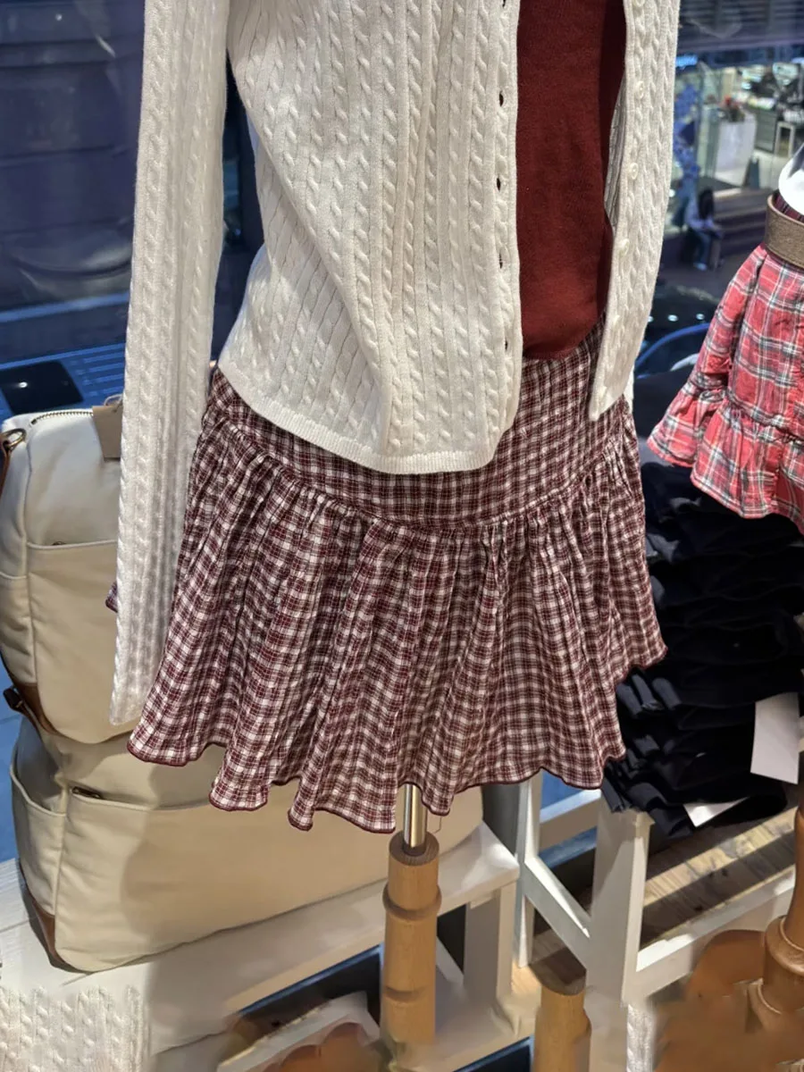 

Новая красная плиссированная мини-юбка в клетку для женщин, с низкой талией, А-силуэт, милая короткая юбка, летняя, винтажная, в стиле преппи, Y2K