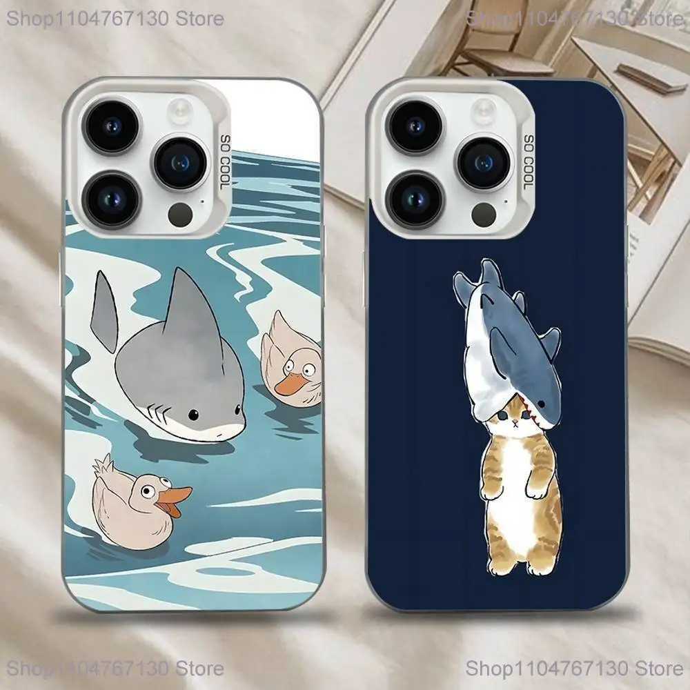 

Cute Cartoon Blue Shark Phone Case For iPhone 17,16,15,14,13,12,11,Mini,Pro,SE,MAX White Matte Shockproof Cover