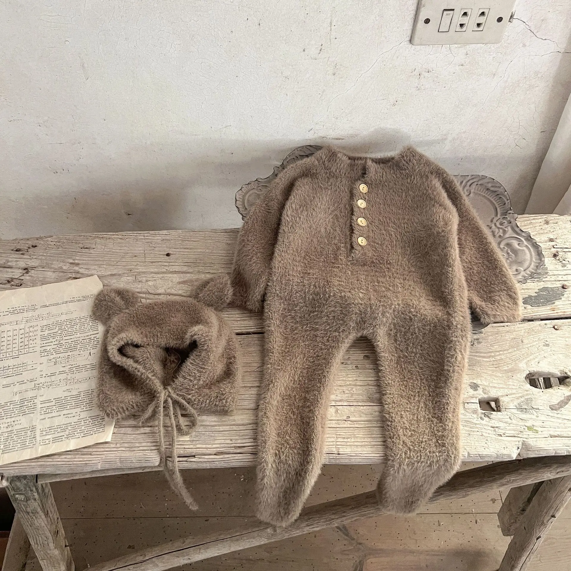 رومبير فيروسال إنستغرام بيبي بير للفتيات ملابس شتوية قطيفة مع أقدام مريحة من الصوف لحديثي الولادة لالتقاط الصور في عيد الميلاد #1