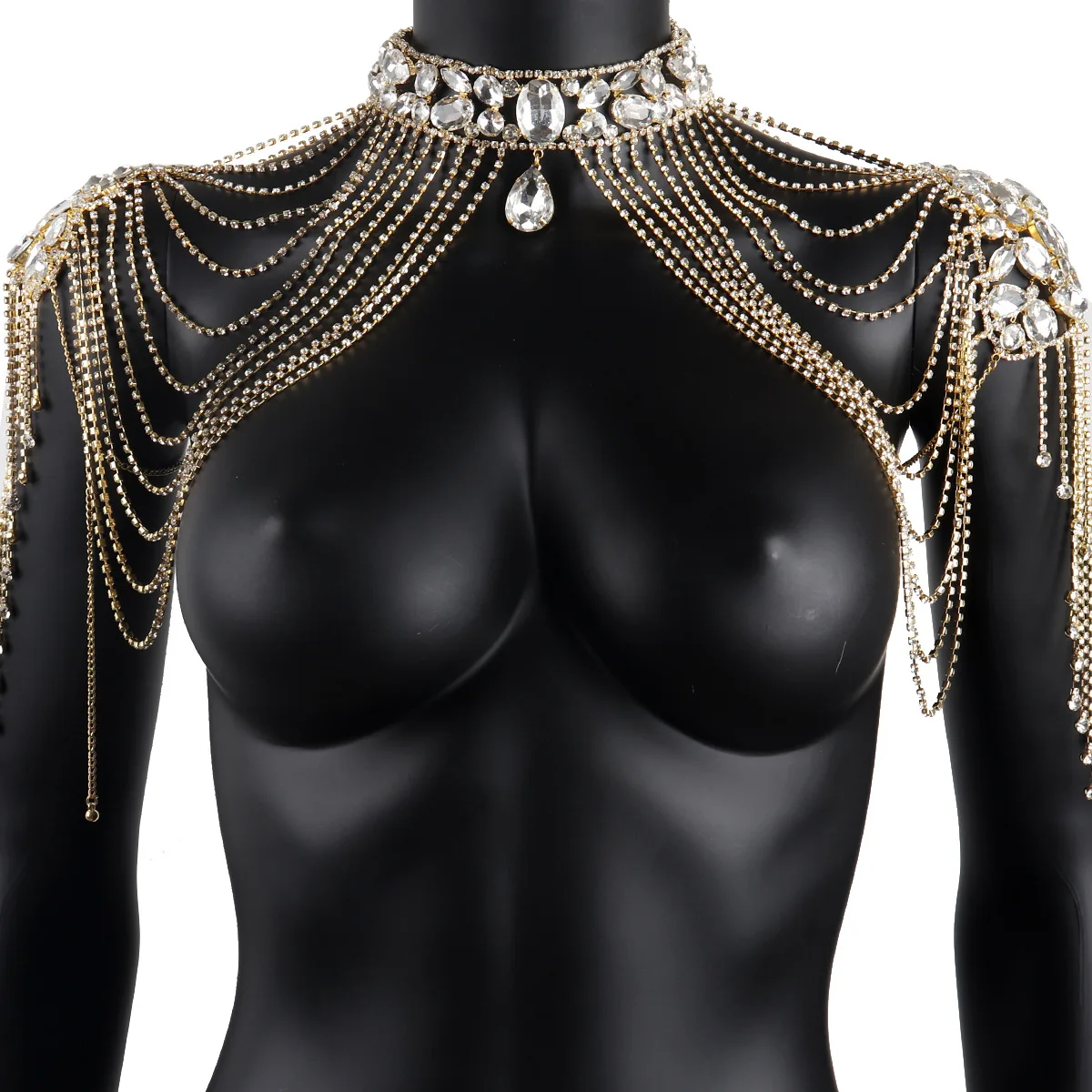 

Light Luxury Hanging Neck Style Tassel Hollowed Out Aristocratic Style Rhinestone Shawl Banquet Body Chain