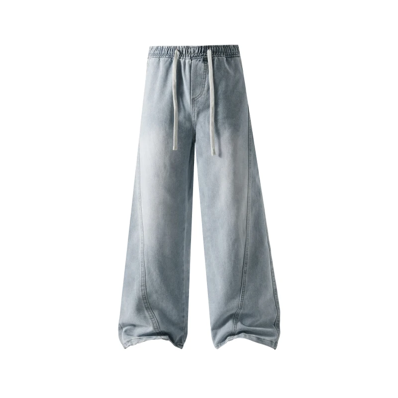 

Light Blue Jeans Men Straight Loose Mens Baggy Pants Elastic Wasit Wide Leg Jeans Vintage Washed Large Size Spring