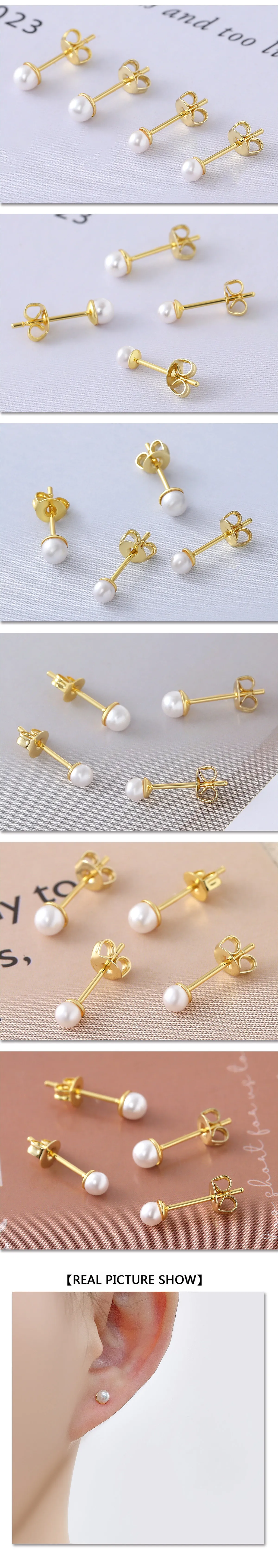 MHS.SUN Elegante 3 mm/4 mm Imitationsperlen-Ohrstecker, rund, klein, für Damen und Mädchen, einfache vergoldete Ohrringe, Hochzeitsschmuck – Detail 17