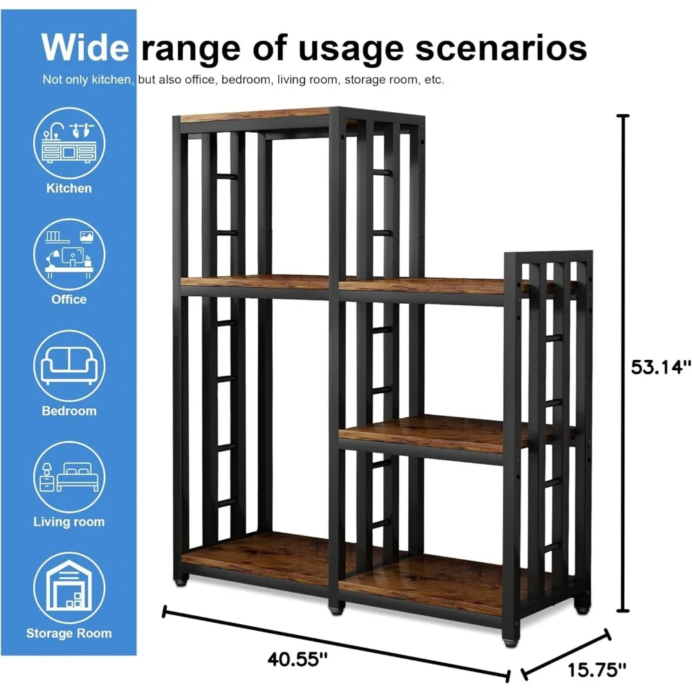 Scaffale da cucina a 6 livelli con ripiano multiuso, mini frigorifero e supporto per microonde, bar da caffè, ripiani regolabili