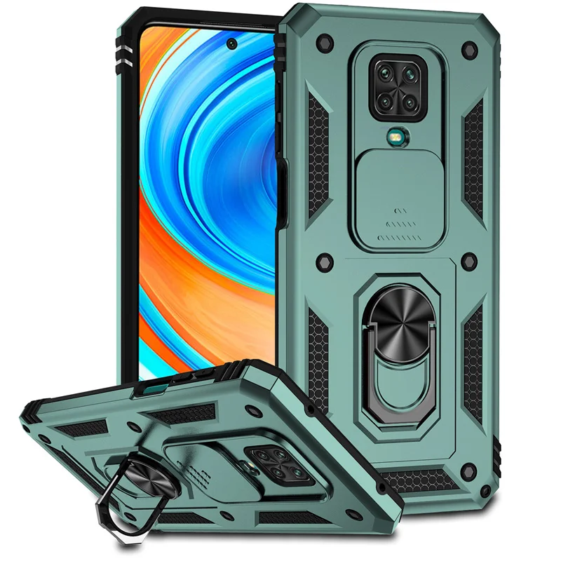 Para Xiaomi Redmi Note 9S funda a prueba de golpes armadura soporte de anillo magnético contraportada para Redmi Note 9 Pro Max cubierta protectora de lente deslizante