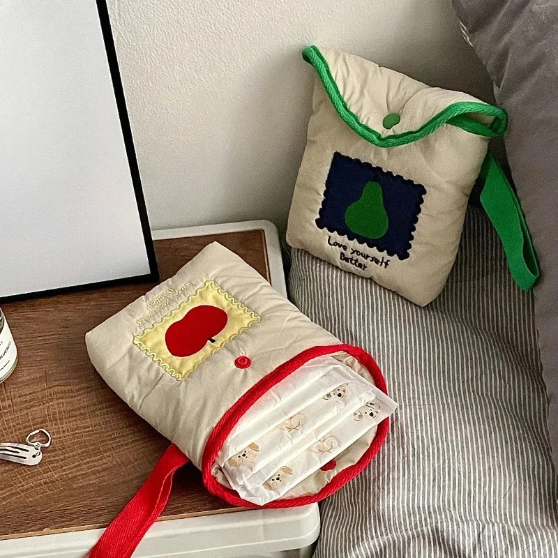 

New Sanitary Napkin Storage Bag Cute Canvas Makeup Bag Coin Purse Jewelry Organizer Credit Card Pouch Case Packaging Holder Case