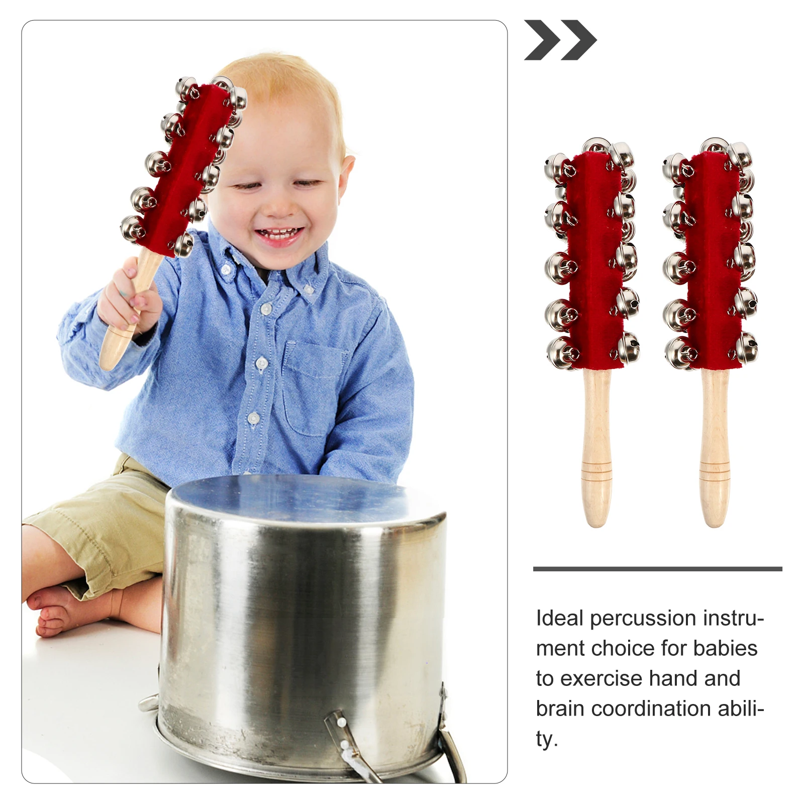 2pcs Hand Bells Red Cloth Toddler Musical Instruments Kids Percussion Toys Jingler Sticks Safe Rhythm Educational