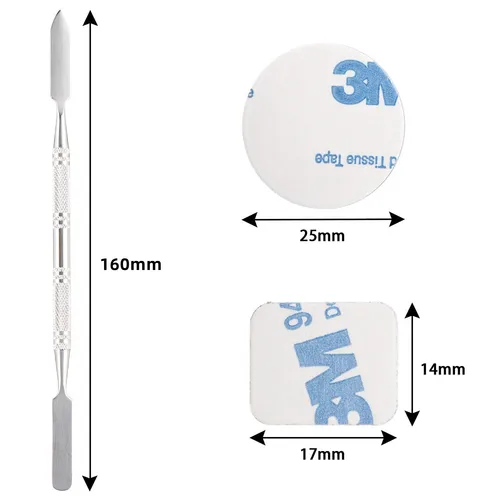 Imagen 2 del producto 100 pegatinas de metal para paleta magnética, paleta de maquillaje de sombra de ojos vacía + espátula de depósito (50 piezas redondas + 50 piezas cuadradas)