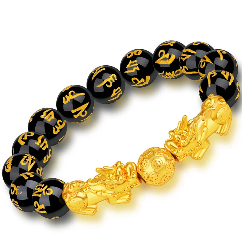 Pulseira Pi-Obsidiana para Mulheres, Ouro 100% Real, 24K, 999, Moves Fortune, Contas de Buda, para ficar por muito tempo, Jewel Pure 18K