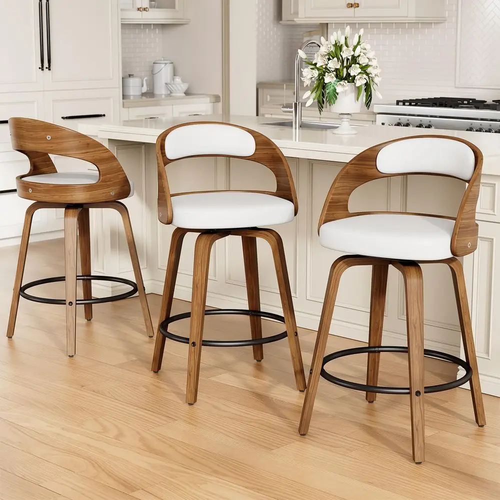 

Swivel Bar Stools Set of 3, 26 Counter Height Bentwood Barstool, MidCentury Modern PU Leather holstered Bar Chair with Back a