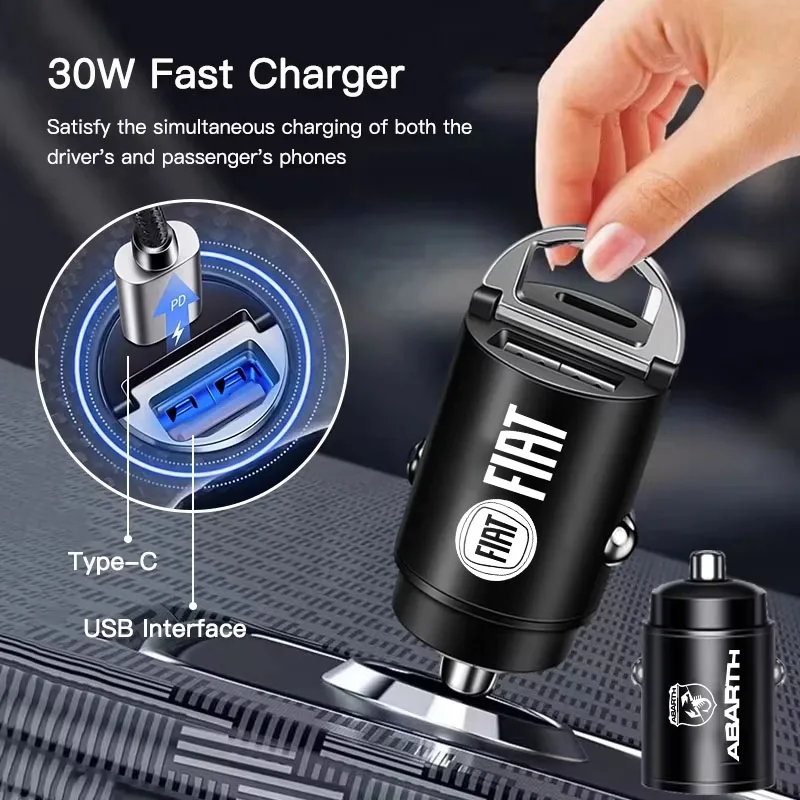 Cargador rápido para coche, adaptador de corriente con puertos USB tipo C, accesorios para FIAT Abarth 500 Tipo FR Panda Argo Freemont Viaggio Bravo Punto