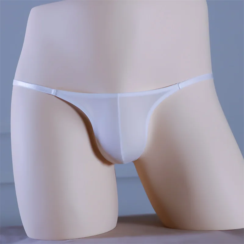 Quick Drying Ice Silk Thong Men's Panties Sexy U Bulge Pouch G-String Lingeries One Piece Underwear Low Waist Traceless Panties