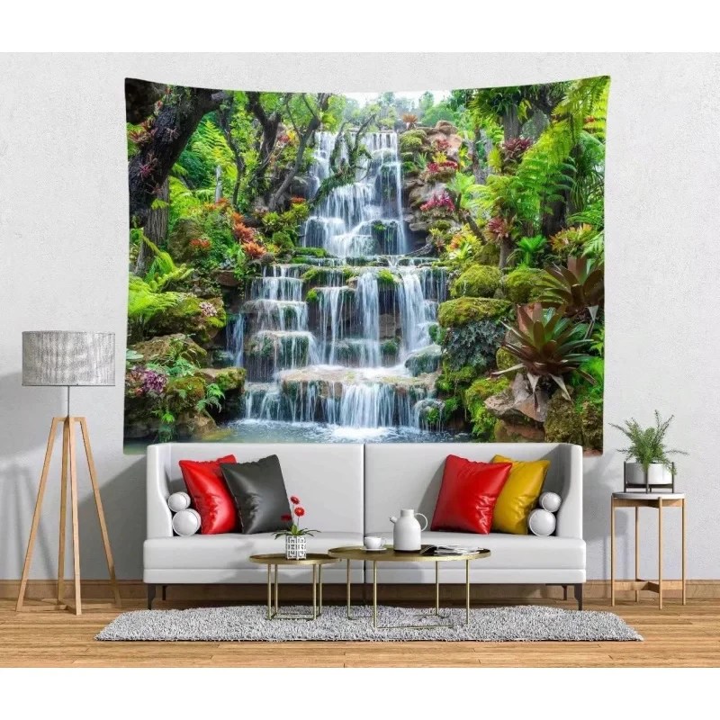 VIKAMA Tropical Waterfall Tapestry Lush Green Forest Nature Scenery Wall Hanging Aesthetic Decor for Bedroom Living Room