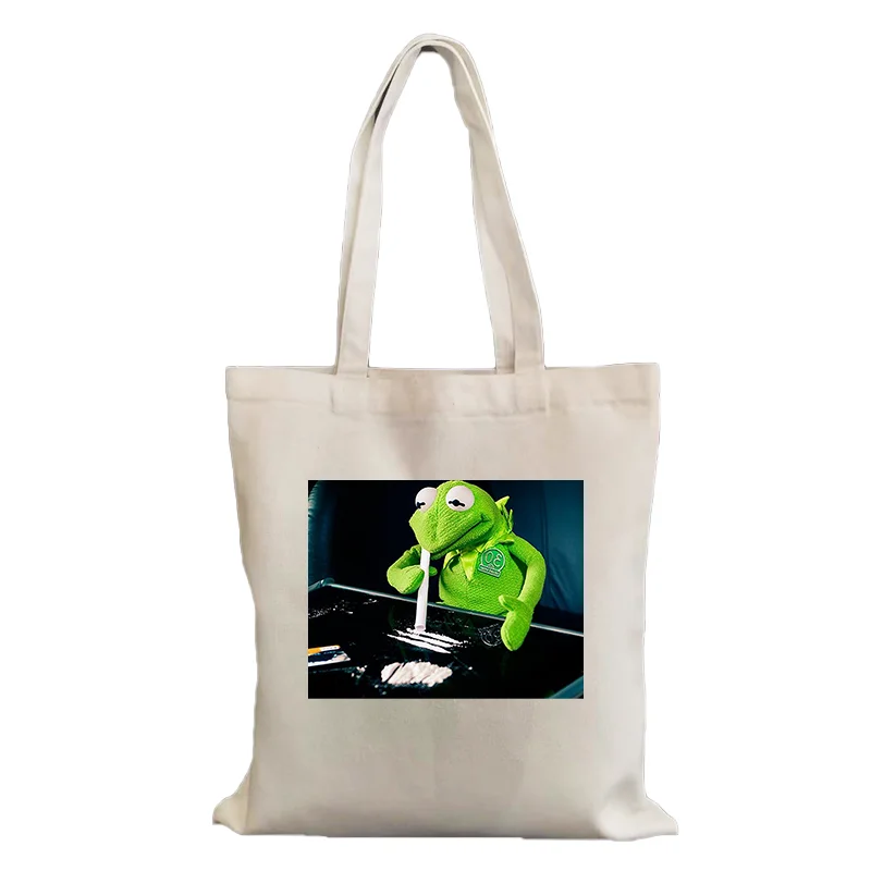 Frog Muppet Drug Narcos Fashion Ladies Shopping Bag Travel Canvas Bags Eco Shoulder Bag Student Tote Bag Canvas Shopping Bag