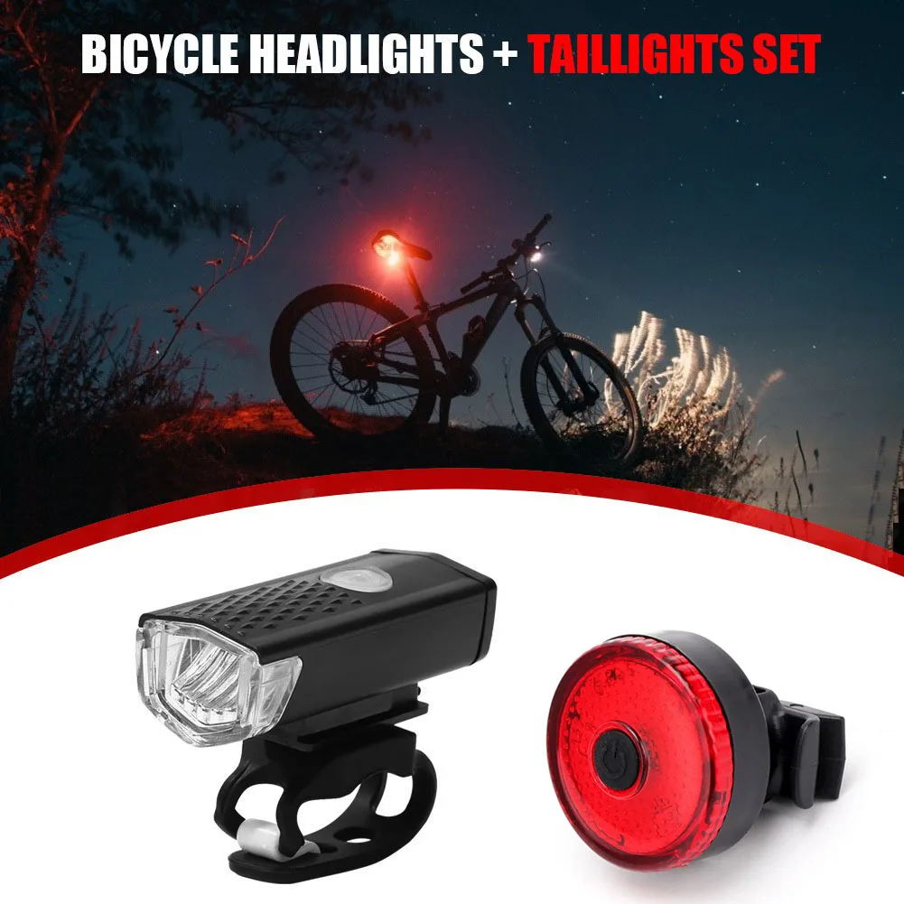 Bicycle LED Light Suit LED Bicycle Headlamp Tail Light USB Rechargeable Mountain Bike Lamp Waterproof Light Bike Accessories