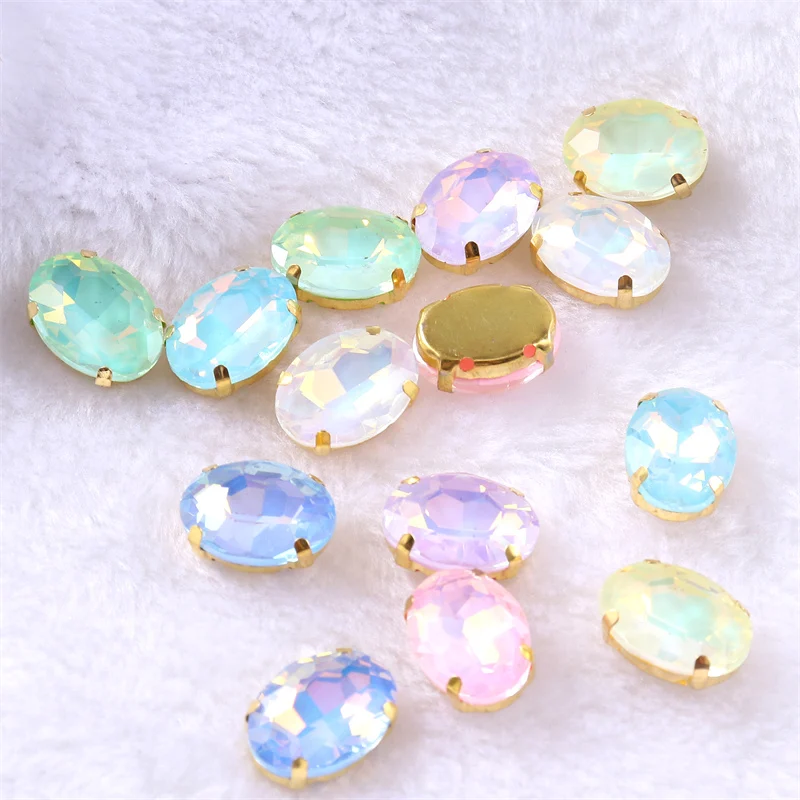 Oval Crystal Glass Stones Gold Claw Sew on Rhinestones Strass And Crystals For Clothes DIY Fabric Sewing