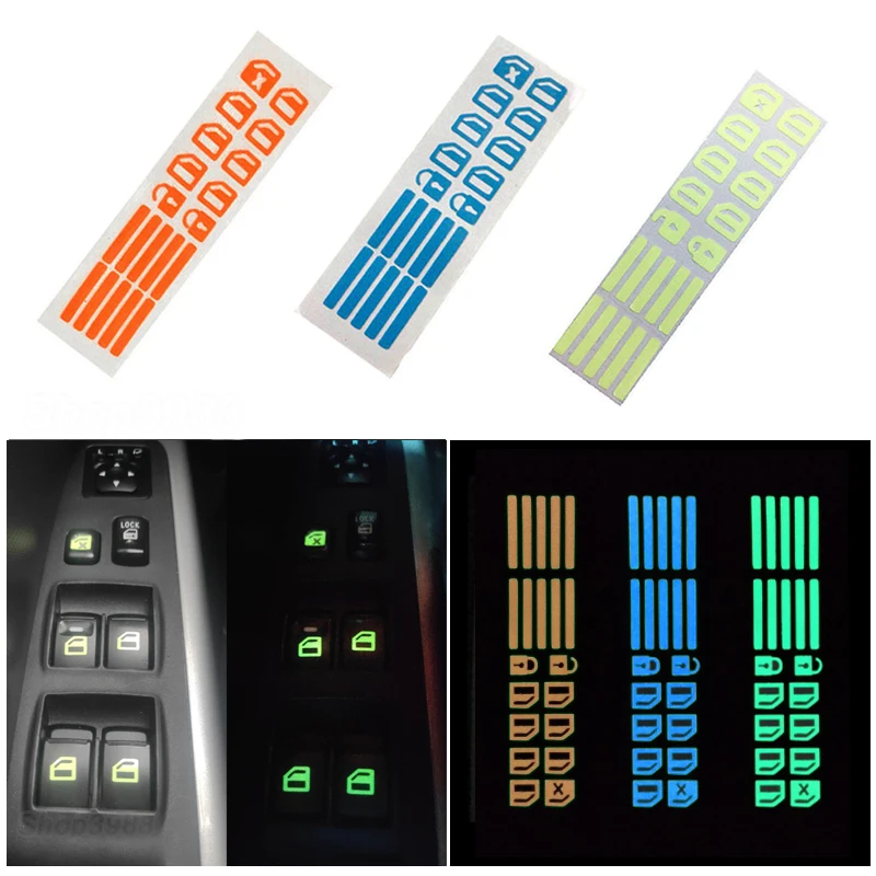 

Car Window Lifter Luminous Switch Button Stickers Night Glowing Fluorescent Decals for Toyota Camry Mitsubishi Benz Hyundai Kia