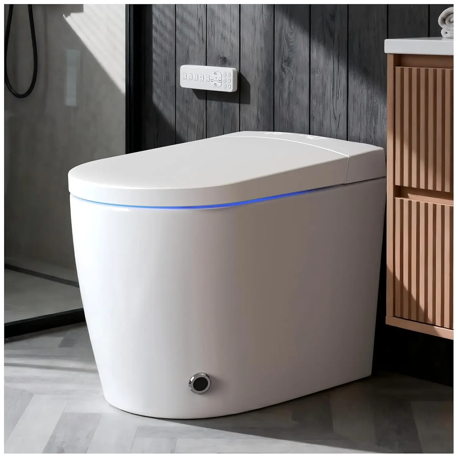 

Compact Smart Toilet With Bidet, Heated Seat, Auto Open/Close Lid, Blackout Flush, Warm Water & Air Dry Function,, Customized