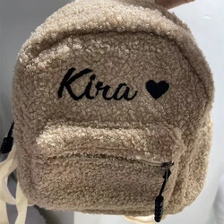 Mochila de pelúcia personalizada para mulheres, nome personalizado, bolsa de saída feminina, pode ser bordada, seu nome moda