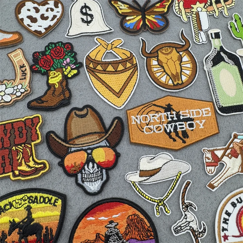 Western Cowboy Patch Embroidered Patches DIY Iron On Patches For Clothing Jackets Jeans Hats Sewing Sticker