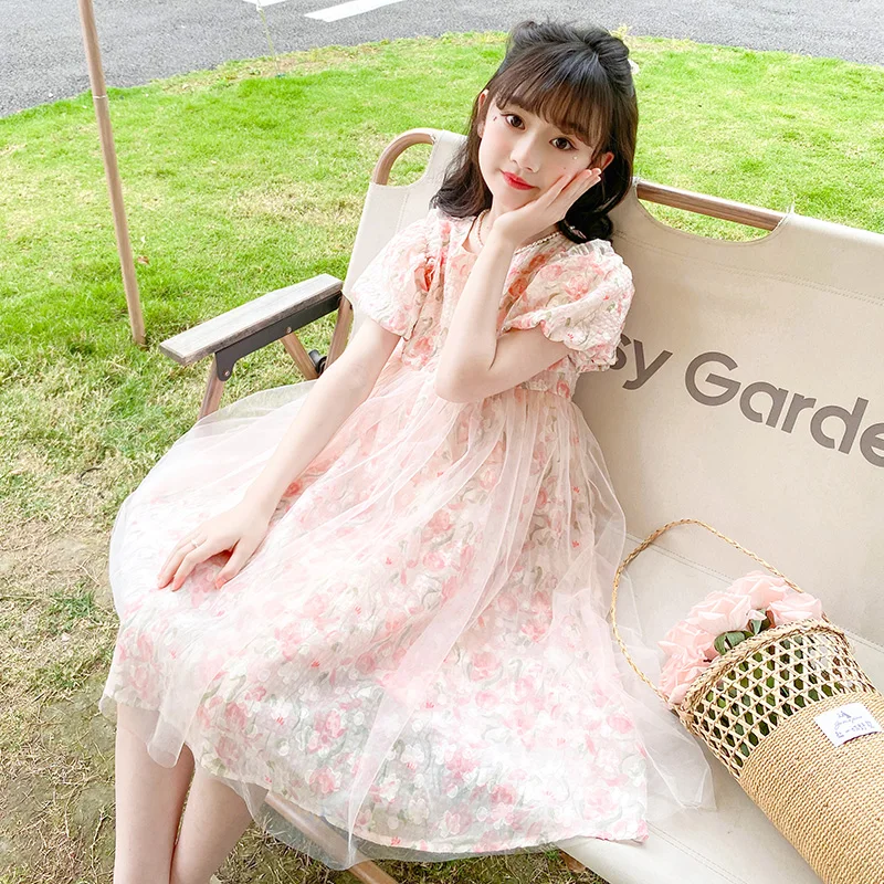 2024 new summer girl floral gauze dress designer design skin-friendly breathable foreign girl shopping party princess dress