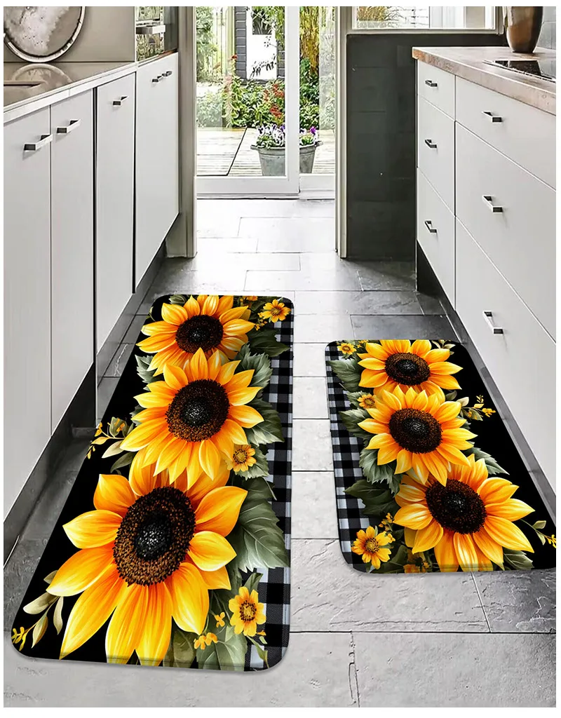 1-teiliges Küchenmatten-Set – Frühlings-Sonnenblumen-Oster-Teppich, rutschfeste Matte, Türmatte, Schlafzimmer, Wohnzimmer, Essbereich – leicht zu reinigen – Detail 3