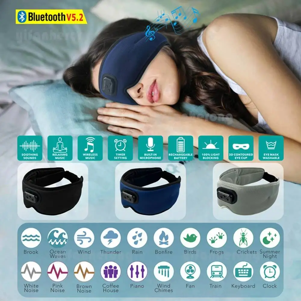 

Bluetooth 5.2 3D Sleep Eye Mask Earphones Type-C Charging Shading Painless Sleep Headphones Built-in white Noise Music With Mic
