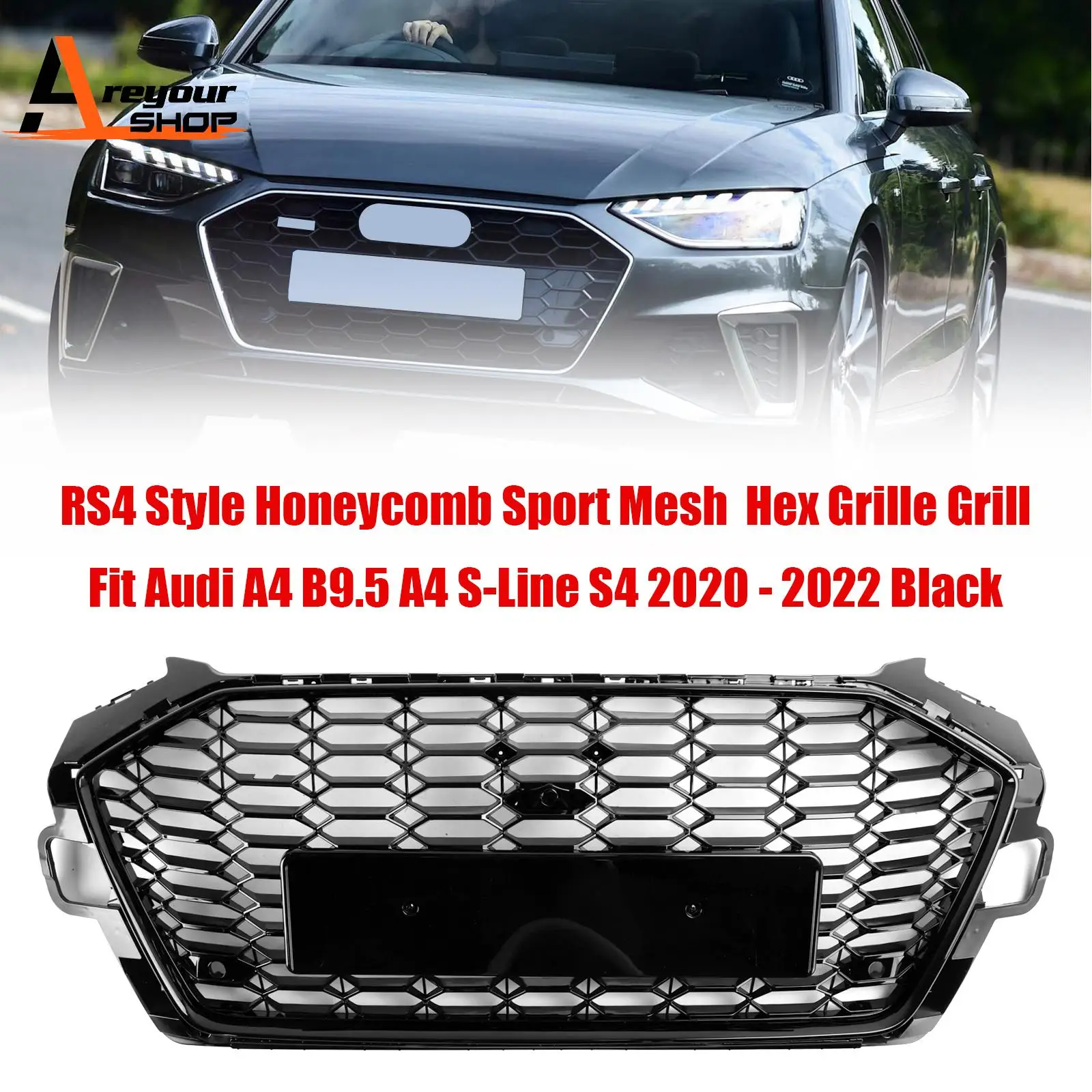 RS4 Style Front Bumper Grill Grille 8W0853651D Fit for Audi A4 S4 B9.5 2020-2022