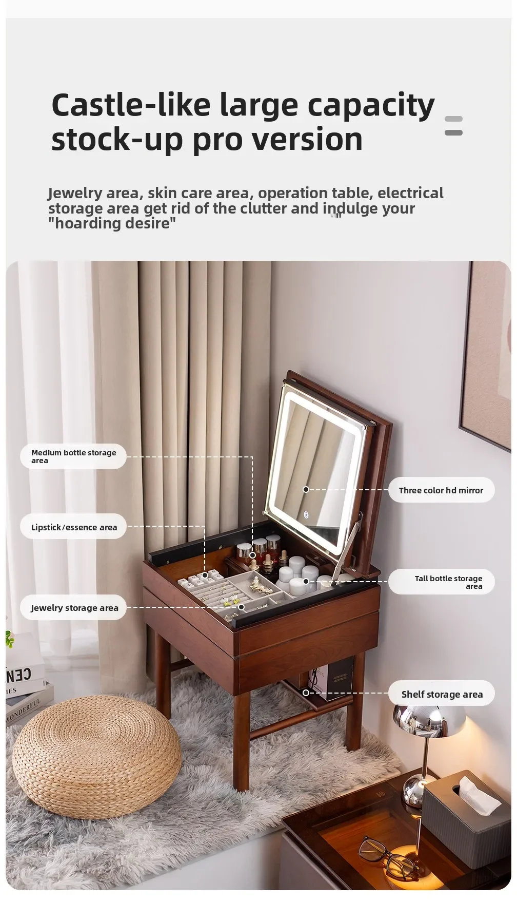 Bay window makeup table, bedroom on the balcony, solid wood small special 2025 new 40cm medieval dresser