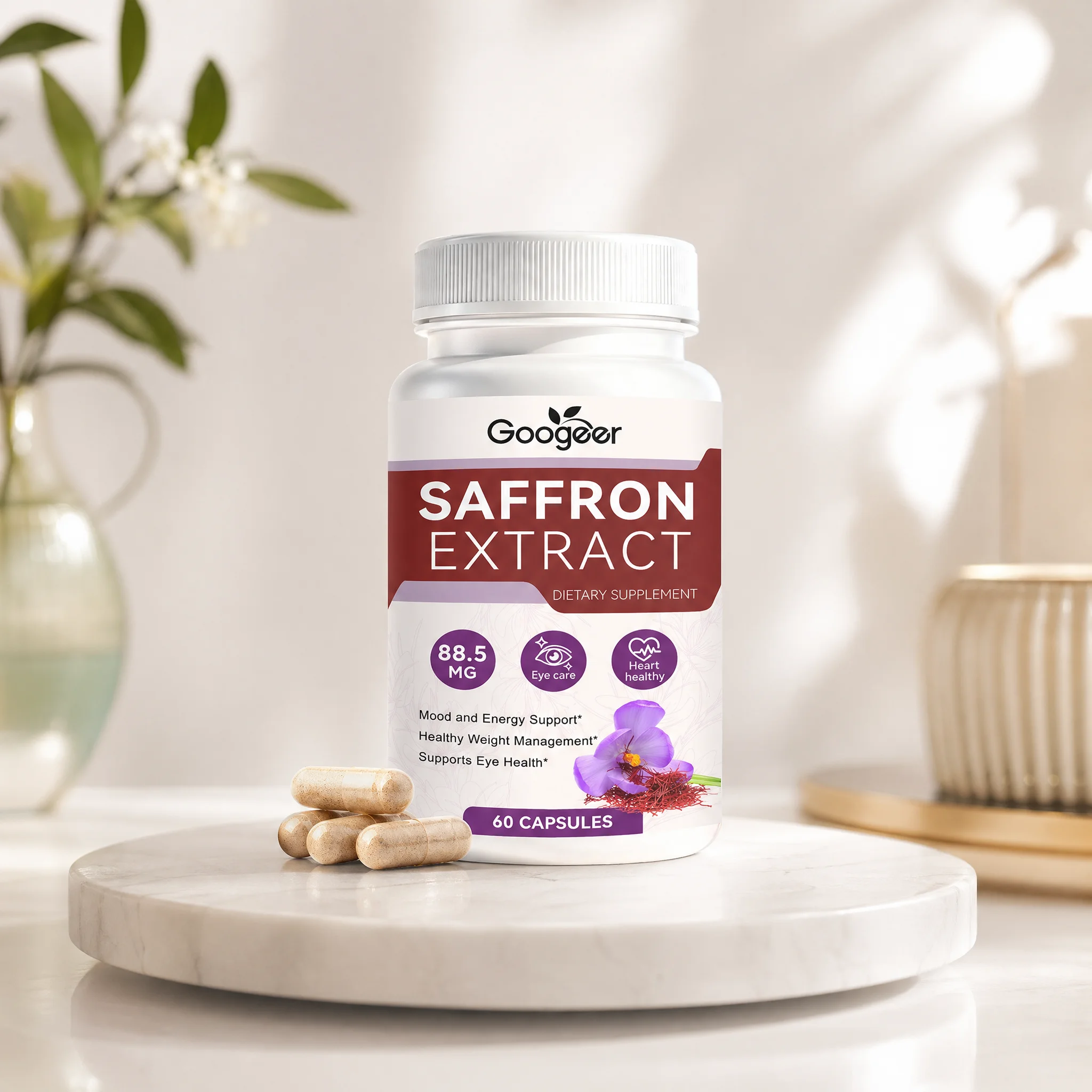 

Googeer Saffron Extract for Mood Stability, Daily Energy and Eye Comfort | Mild Ingredients, Once‑Daily 60‑Capsule Bottle