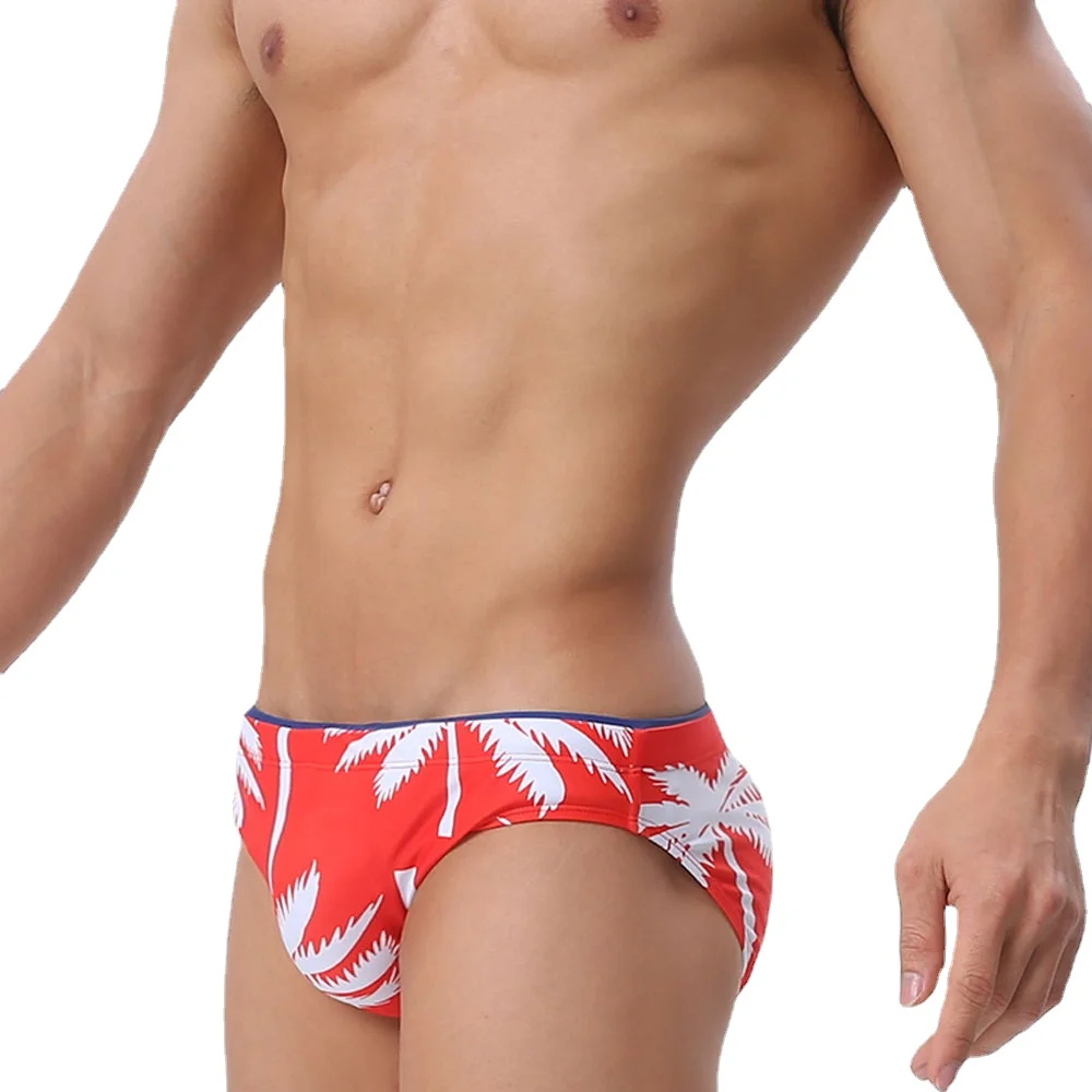 Sexy Briefs Swimming Trunks Tight Leaf Printed bathing suit men Brand Surf Summer Beach Sports Pants Push-up Men Swimwear