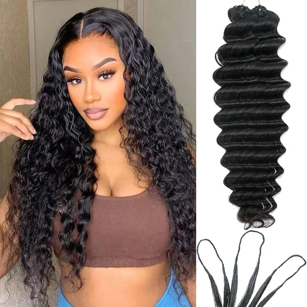 Deep Wave Crochet Human Hair Extensions Knotless Pre-Separated Deep Curly Human Hair With String Pre-Looped Reusable Feather