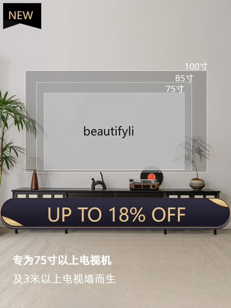 

P178 Suying TV Cabinet French Vintage Solid Wood Black High-End Floor-Standing Living Room Long TV Cabinet