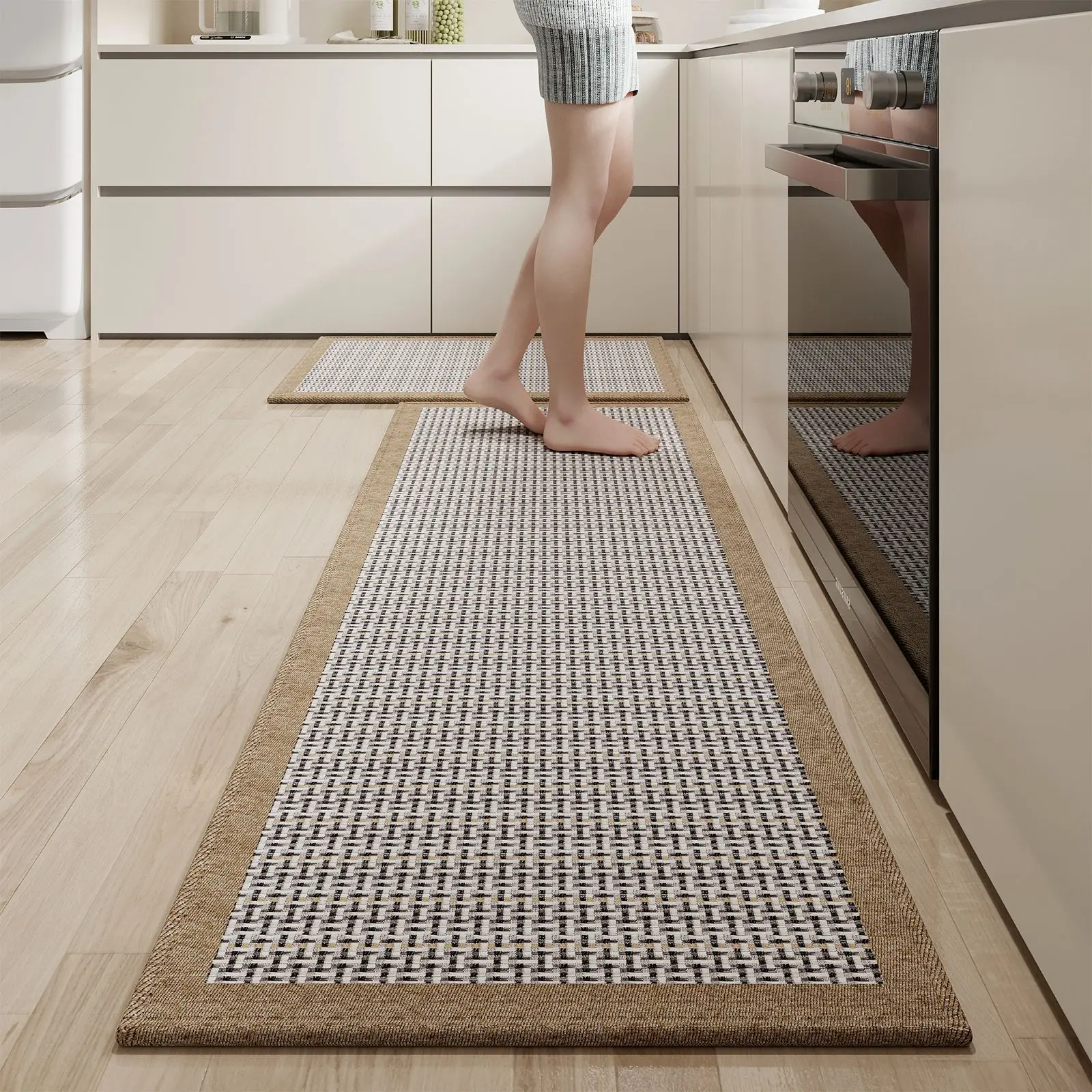Premium Polyester Woven Kitchen Mat - Ultra Waterproof & Oil-Proof | Stain-Resistant Easy Clean | Rinse-free Long Non-Slip Rug