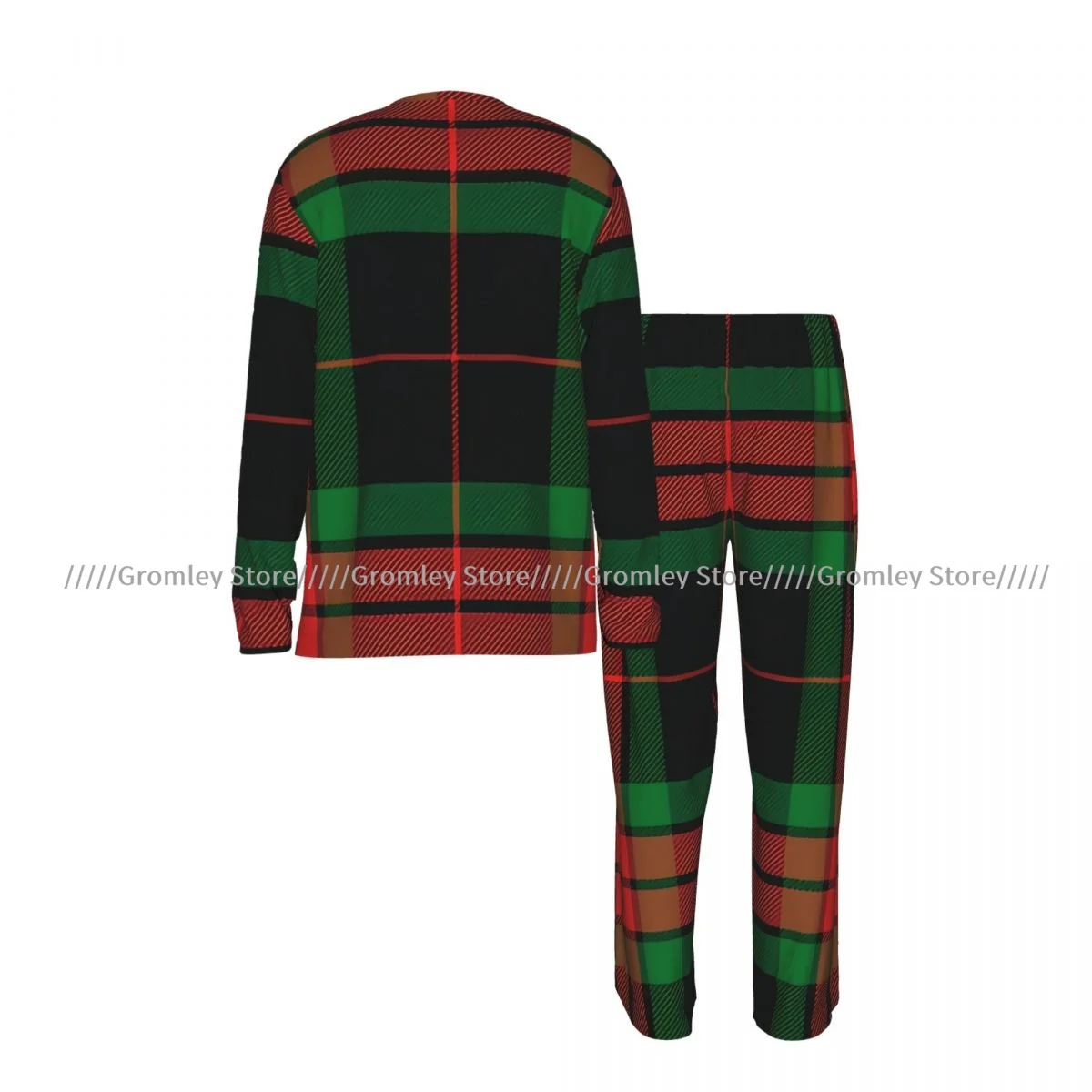 Christmas Plaid Scottish Pattern Men's Pajama Set Long Sleeve T-Shirt and Long Pants Sleepwear Male Nightwear Home Suit