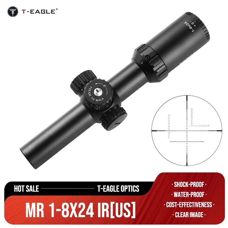 T-EAGLEMR1-8X24IRURS  Silver Lock Turret 1/2MOA  Illuminated Riflescope Side Parallax Wheel Lock Reset Tactical Optical Sights