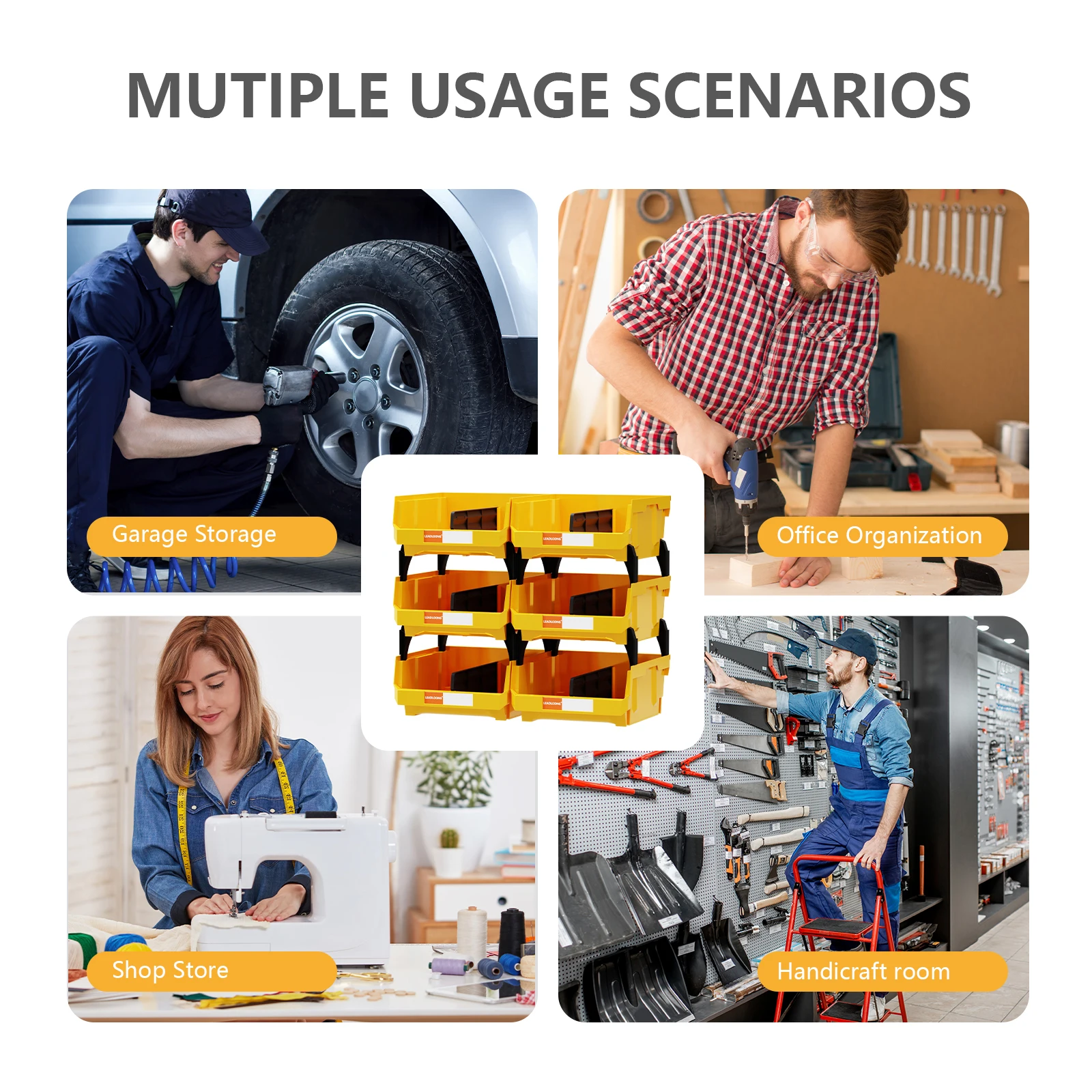 6pcs Large Stackable Tool Storage Bins - Combinable Multi-Tool Organizers with Hardware Storage