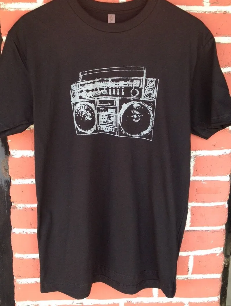 Boombox Screen Printed Black T Shirt Ghetto Blaster Radio